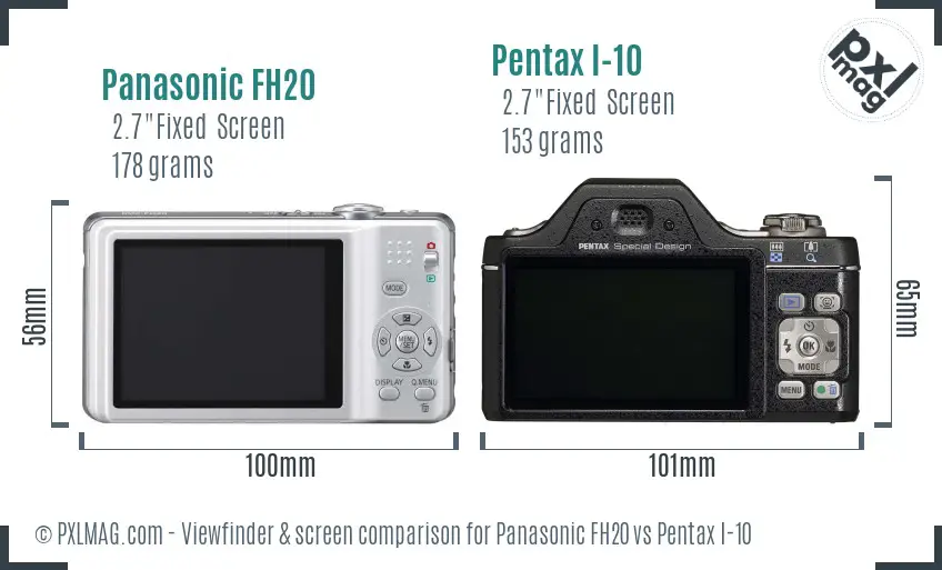 Panasonic FH20 vs Pentax I-10 Screen and Viewfinder comparison