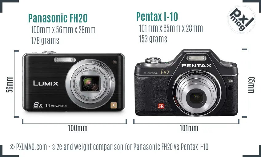 Panasonic FH20 vs Pentax I-10 size comparison