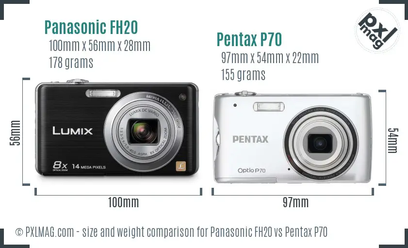 Panasonic FH20 vs Pentax P70 size comparison