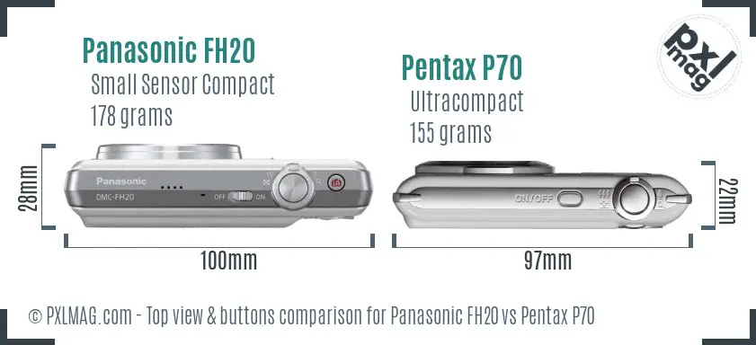 Panasonic FH20 vs Pentax P70 top view buttons comparison
