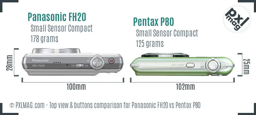 Panasonic FH20 vs Pentax P80 top view buttons comparison