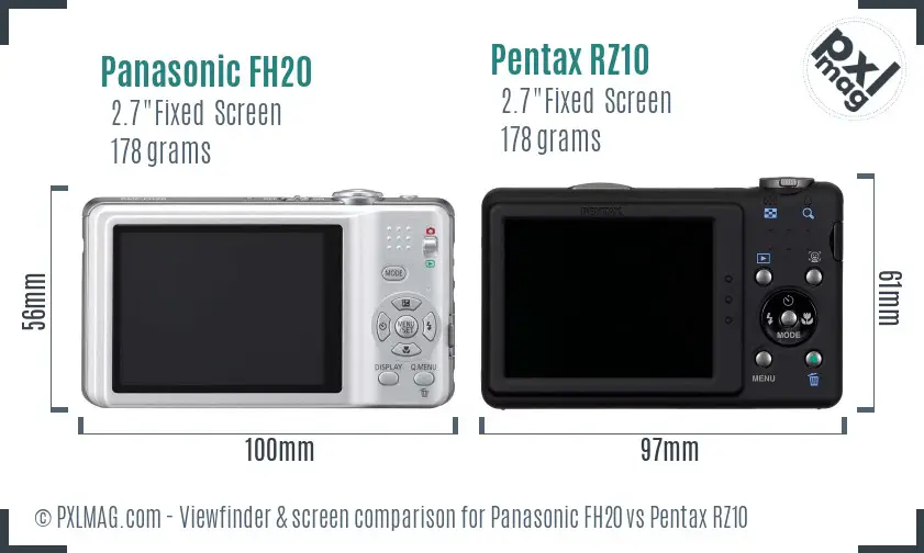 Panasonic FH20 vs Pentax RZ10 Screen and Viewfinder comparison