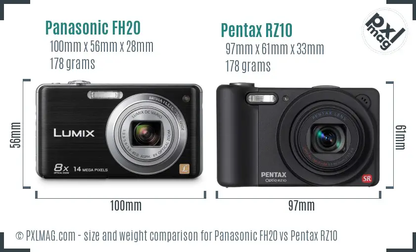 Panasonic FH20 vs Pentax RZ10 size comparison