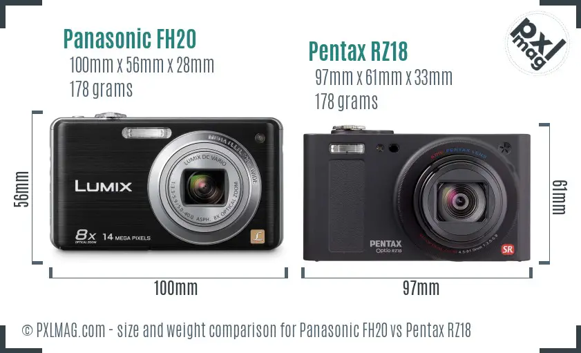 Panasonic FH20 vs Pentax RZ18 size comparison