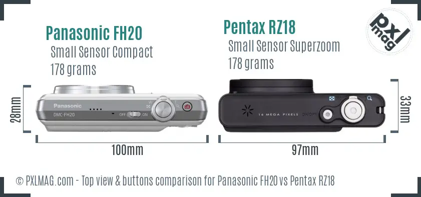 Panasonic FH20 vs Pentax RZ18 top view buttons comparison