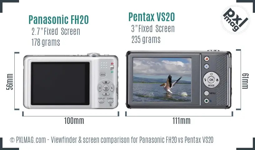 Panasonic FH20 vs Pentax VS20 Screen and Viewfinder comparison