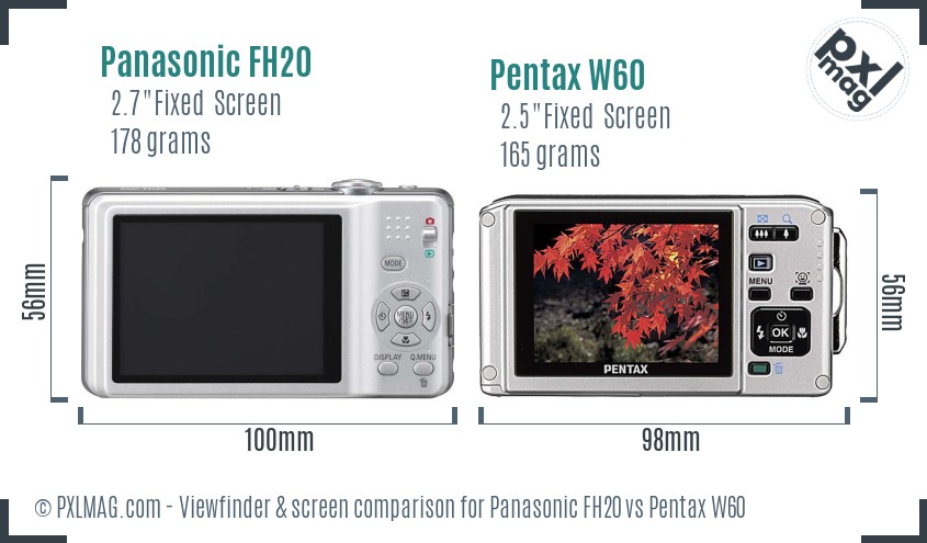 Panasonic FH20 vs Pentax W60 Screen and Viewfinder comparison