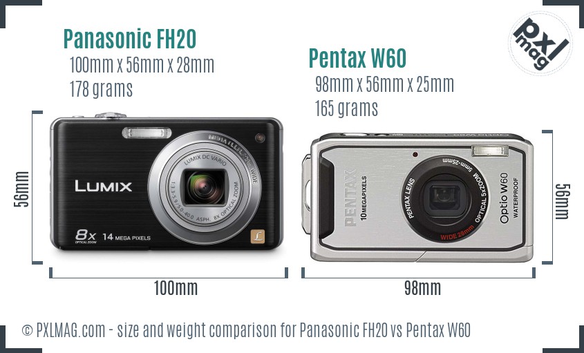 Panasonic FH20 vs Pentax W60 size comparison