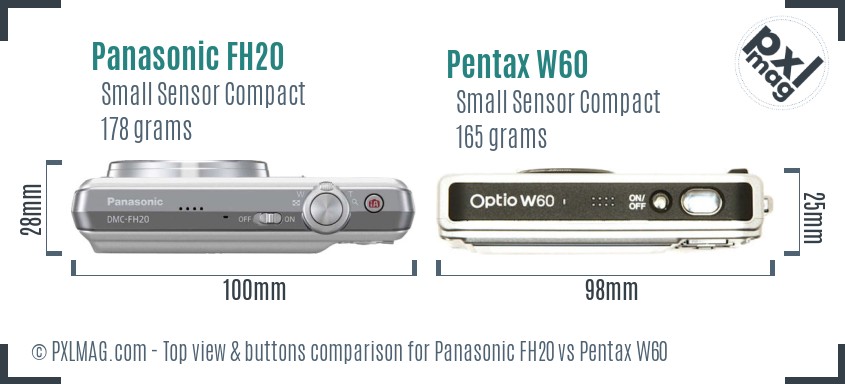 Panasonic FH20 vs Pentax W60 top view buttons comparison