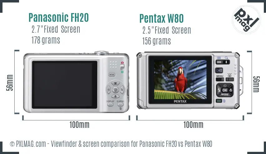 Panasonic FH20 vs Pentax W80 Screen and Viewfinder comparison