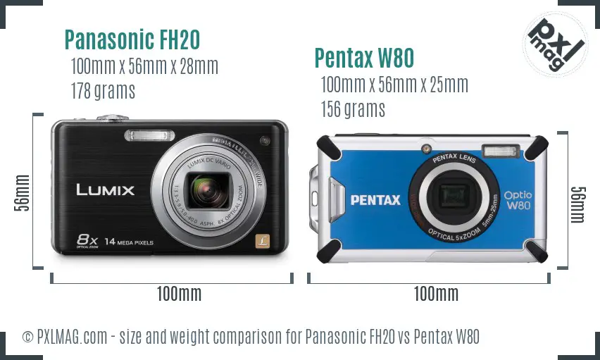 Panasonic FH20 vs Pentax W80 size comparison