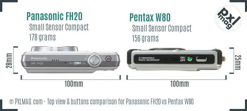 Panasonic FH20 vs Pentax W80 top view buttons comparison