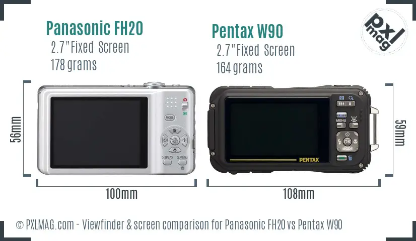 Panasonic FH20 vs Pentax W90 Screen and Viewfinder comparison