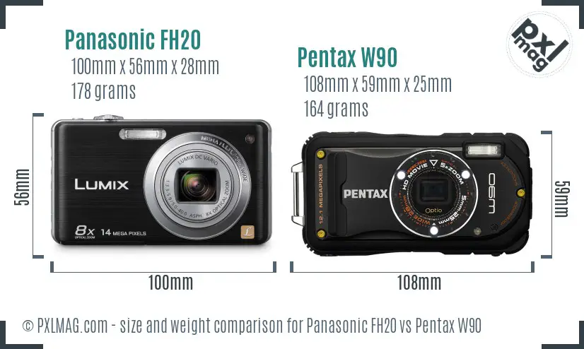Panasonic FH20 vs Pentax W90 size comparison