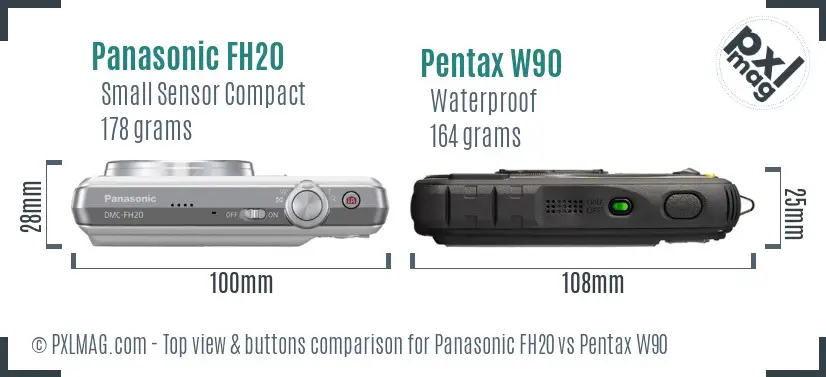 Panasonic FH20 vs Pentax W90 top view buttons comparison
