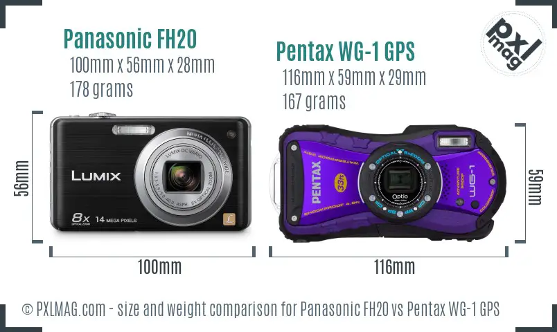 Panasonic FH20 vs Pentax WG-1 GPS size comparison