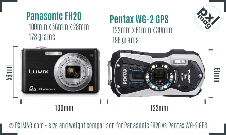 Panasonic FH20 vs Pentax WG-2 GPS size comparison