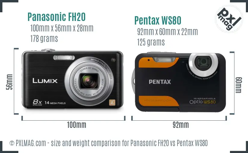 Panasonic FH20 vs Pentax WS80 size comparison