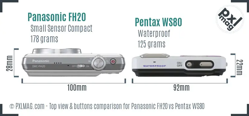 Panasonic FH20 vs Pentax WS80 top view buttons comparison