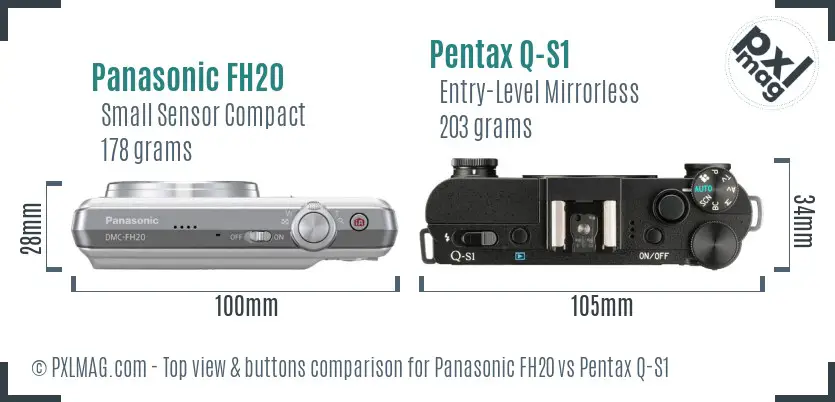 Panasonic FH20 vs Pentax Q-S1 top view buttons comparison