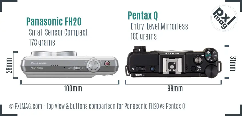 Panasonic FH20 vs Pentax Q top view buttons comparison