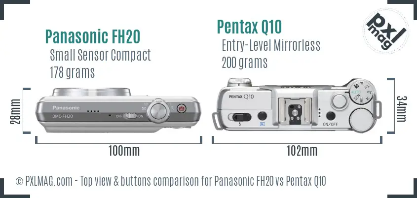 Panasonic FH20 vs Pentax Q10 top view buttons comparison