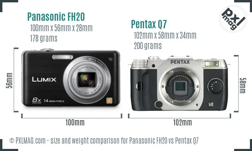 Panasonic FH20 vs Pentax Q7 size comparison