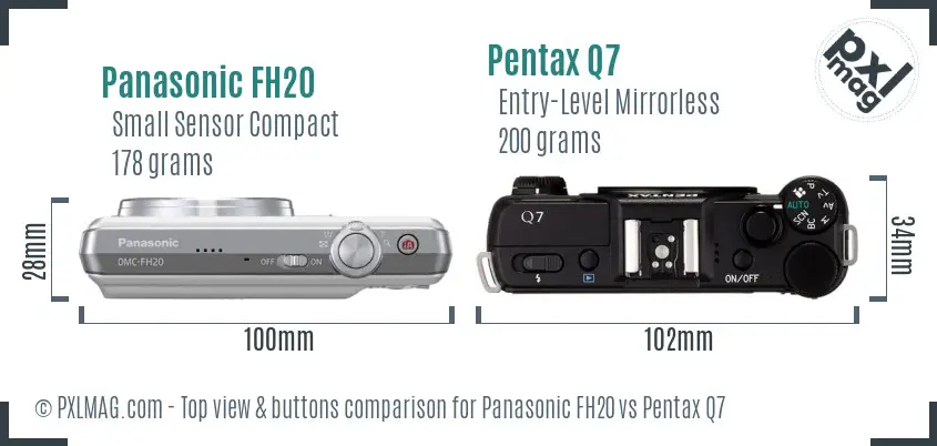 Panasonic FH20 vs Pentax Q7 top view buttons comparison
