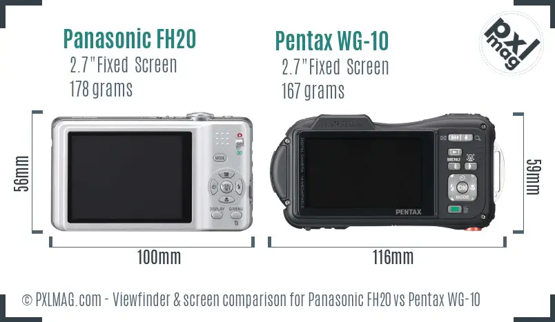 Panasonic FH20 vs Pentax WG-10 Screen and Viewfinder comparison