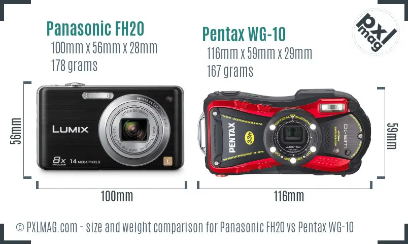 Panasonic FH20 vs Pentax WG-10 size comparison