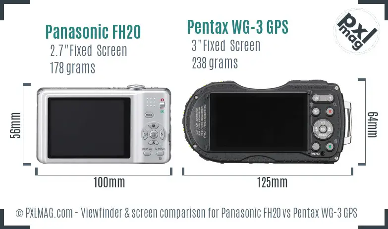 Panasonic FH20 vs Pentax WG-3 GPS Screen and Viewfinder comparison