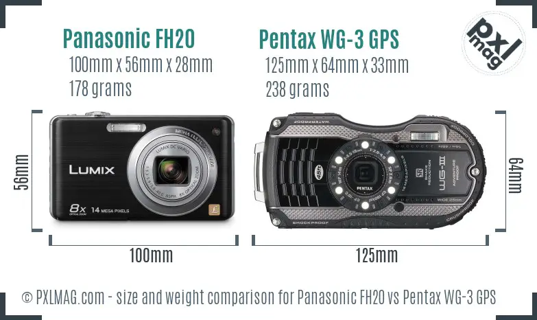 Panasonic FH20 vs Pentax WG-3 GPS size comparison