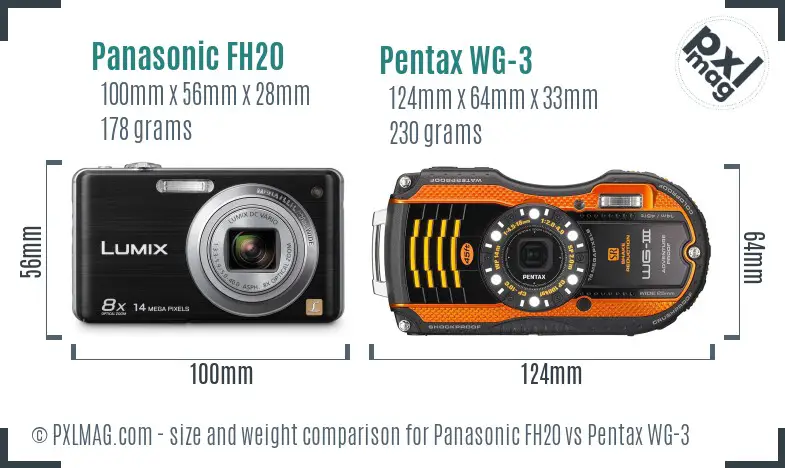 Panasonic FH20 vs Pentax WG-3 size comparison