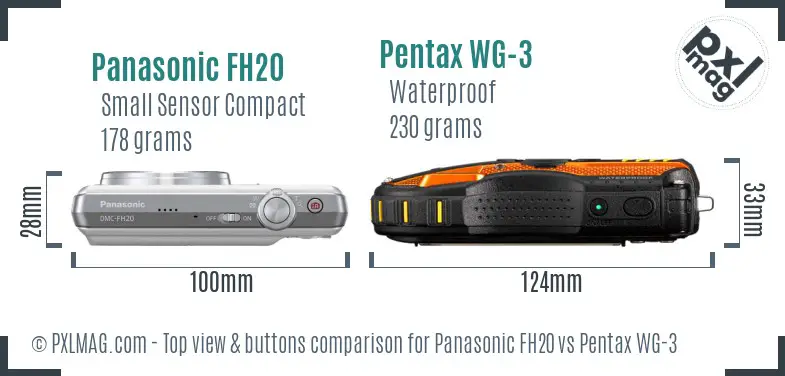 Panasonic FH20 vs Pentax WG-3 top view buttons comparison