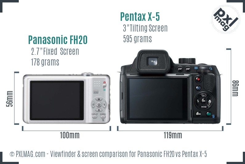 Panasonic FH20 vs Pentax X-5 Screen and Viewfinder comparison