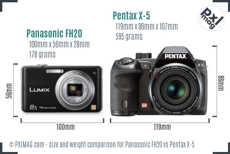 Panasonic FH20 vs Pentax X-5 size comparison