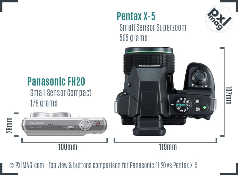 Panasonic FH20 vs Pentax X-5 top view buttons comparison