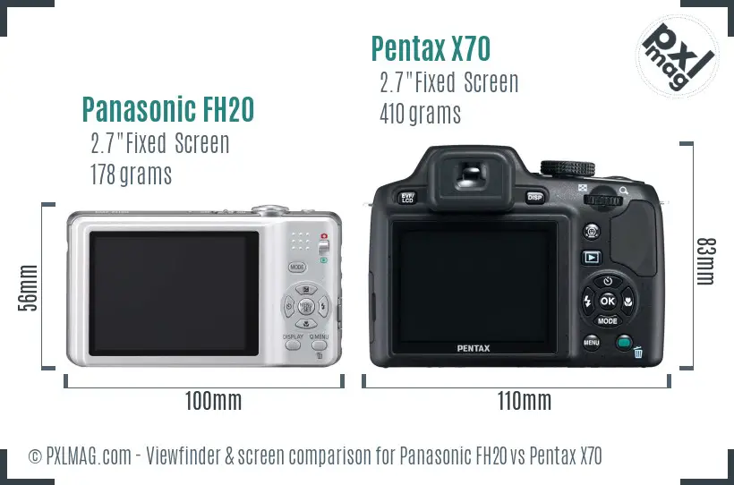Panasonic FH20 vs Pentax X70 Screen and Viewfinder comparison