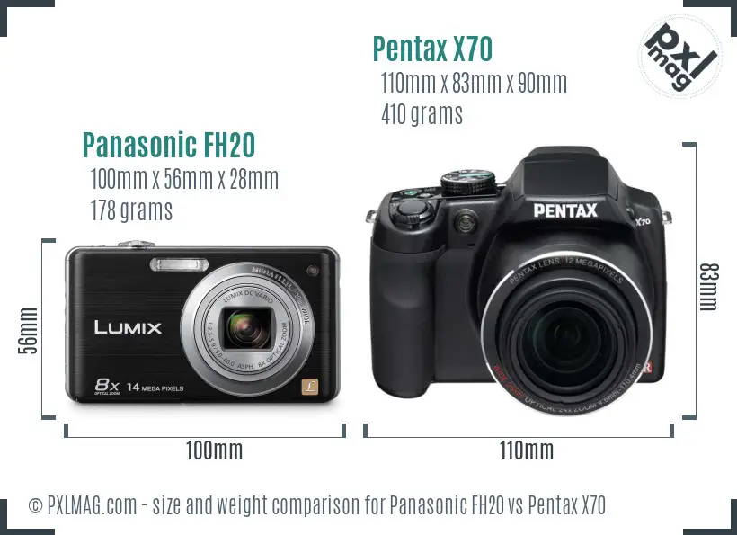 Panasonic FH20 vs Pentax X70 size comparison