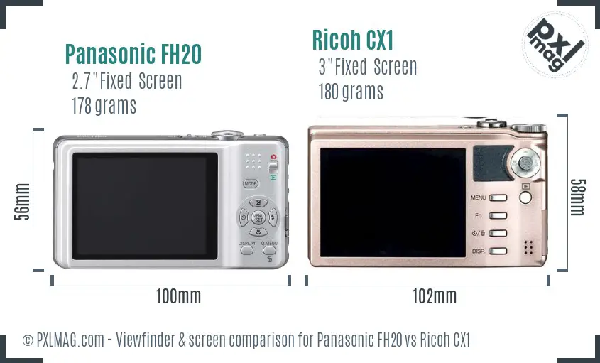 Panasonic FH20 vs Ricoh CX1 Screen and Viewfinder comparison