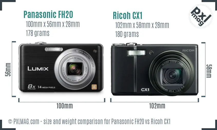 Panasonic FH20 vs Ricoh CX1 size comparison