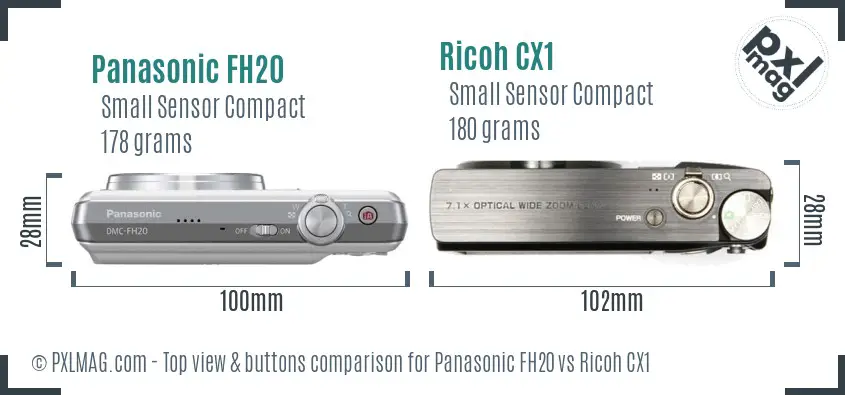 Panasonic FH20 vs Ricoh CX1 top view buttons comparison
