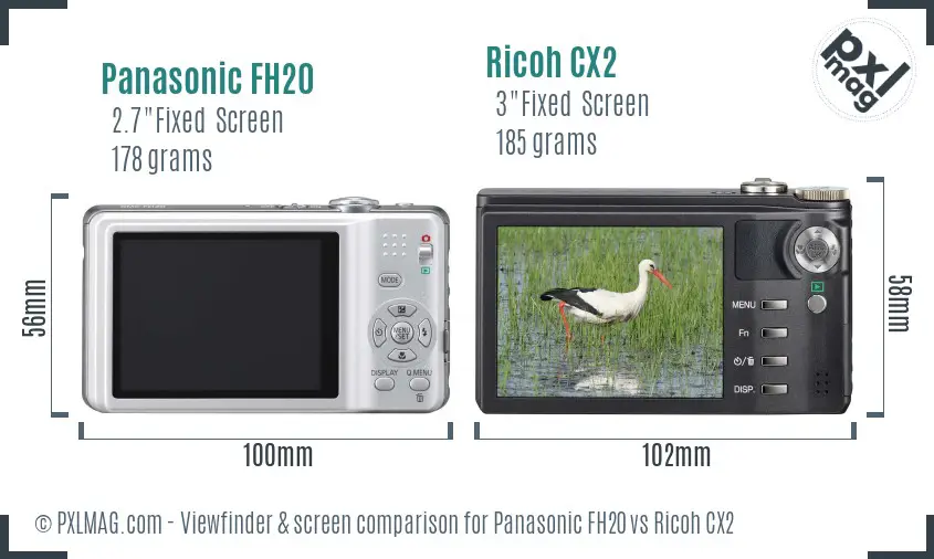 Panasonic FH20 vs Ricoh CX2 Screen and Viewfinder comparison