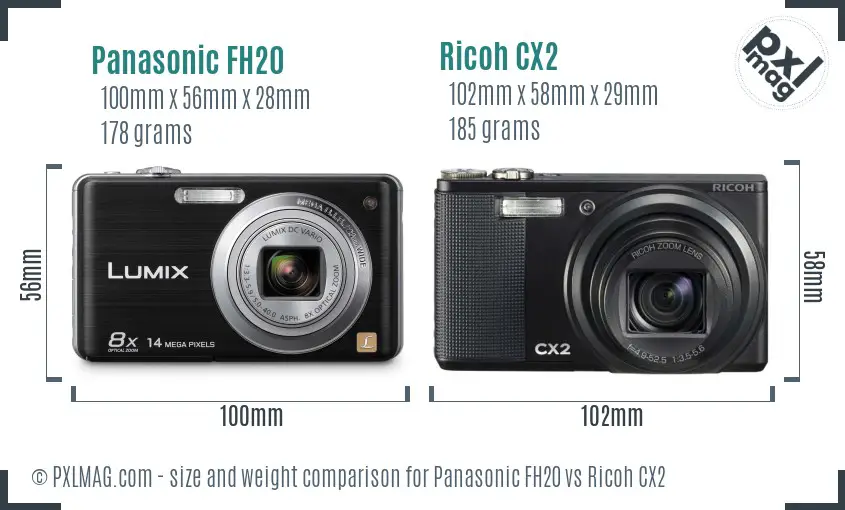 Panasonic FH20 vs Ricoh CX2 size comparison