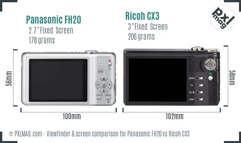 Panasonic FH20 vs Ricoh CX3 Screen and Viewfinder comparison