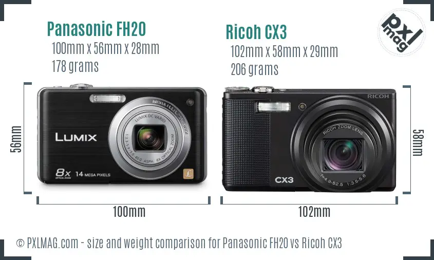 Panasonic FH20 vs Ricoh CX3 size comparison