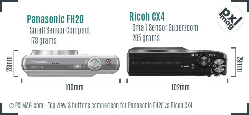 Panasonic FH20 vs Ricoh CX4 top view buttons comparison