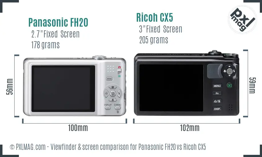 Panasonic FH20 vs Ricoh CX5 Screen and Viewfinder comparison