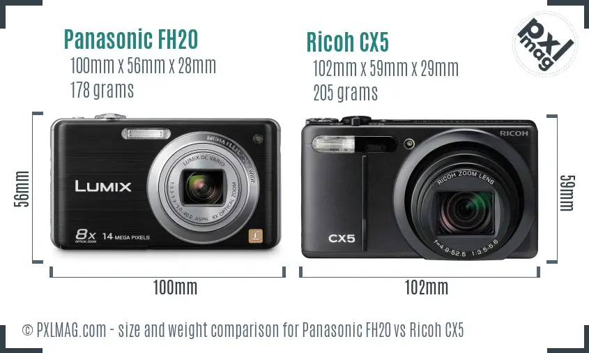 Panasonic FH20 vs Ricoh CX5 size comparison