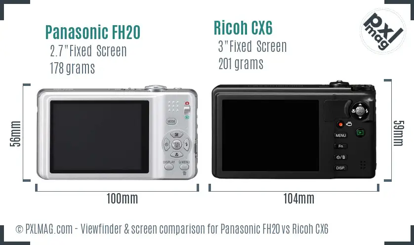 Panasonic FH20 vs Ricoh CX6 Screen and Viewfinder comparison